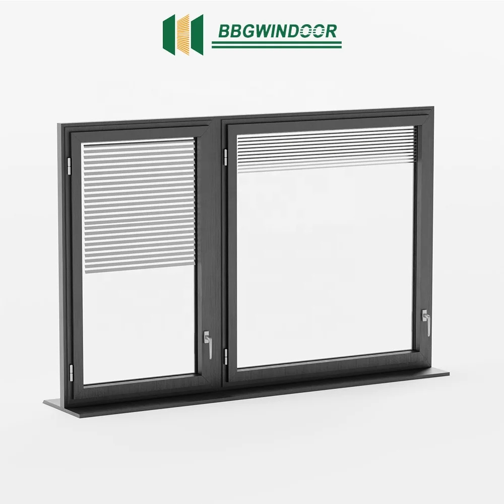 BBGWINDOOR Hot Selling Aluminium Double Glass Door With Venetian Blinds Magnetic Curtain Anti-Damage Blinds For Windows