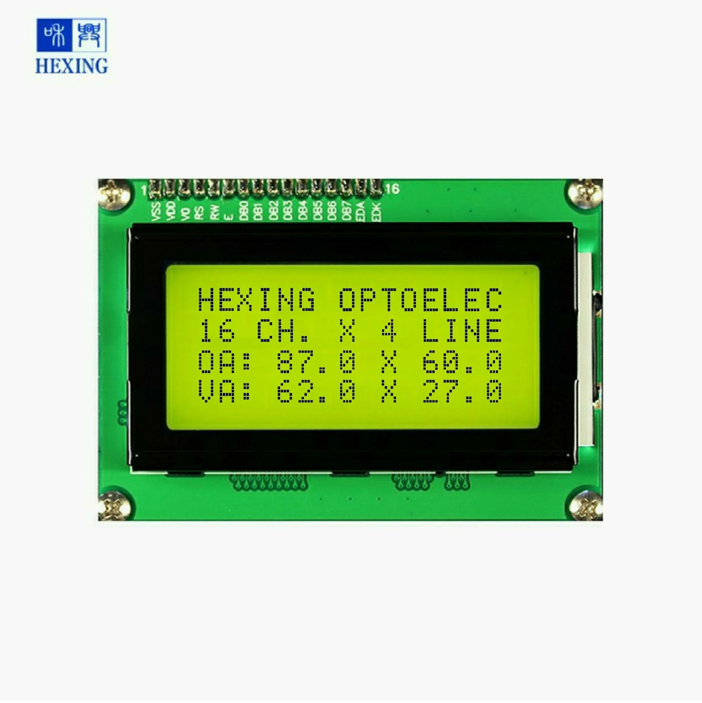 
3.3v power supply 8 bit module 16 pin screen 16x4 character type 5x7 fonts STN yellow green 16x4 character lcd module 