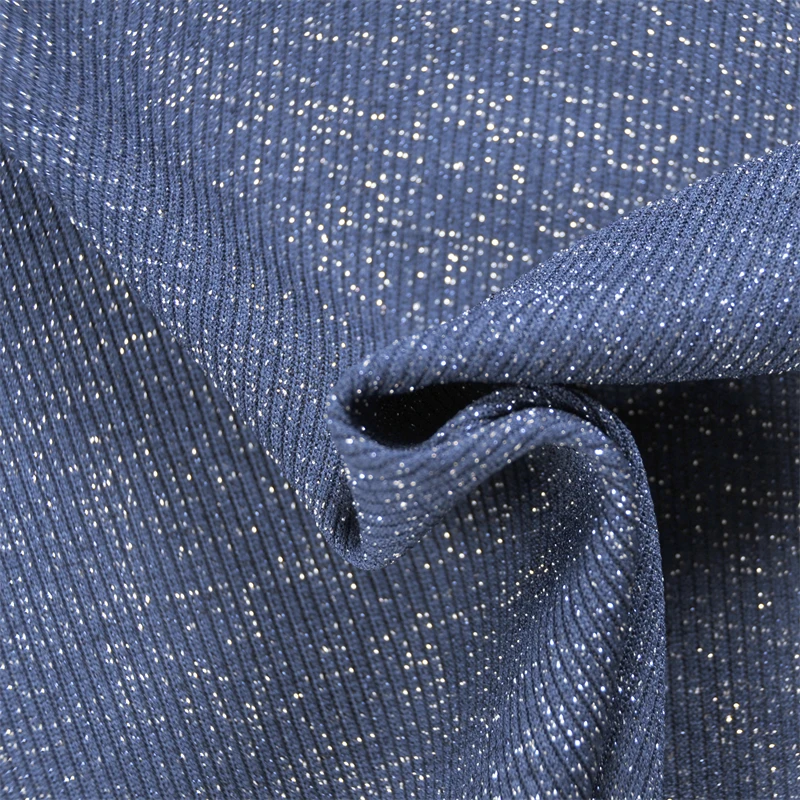 Luxury Custom Breathable Lurex Shiny 2*2 Striped Polyester Rib Fabric For Garment