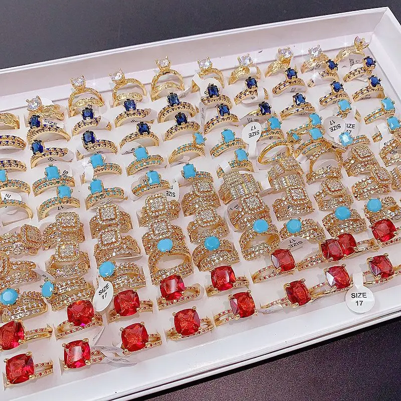 2024 Trendy Jewelry Gold Mixed Wholesale Ring Fashion Zircon Micro Set Zircon Bulk Personality Ring Vintage jewelry