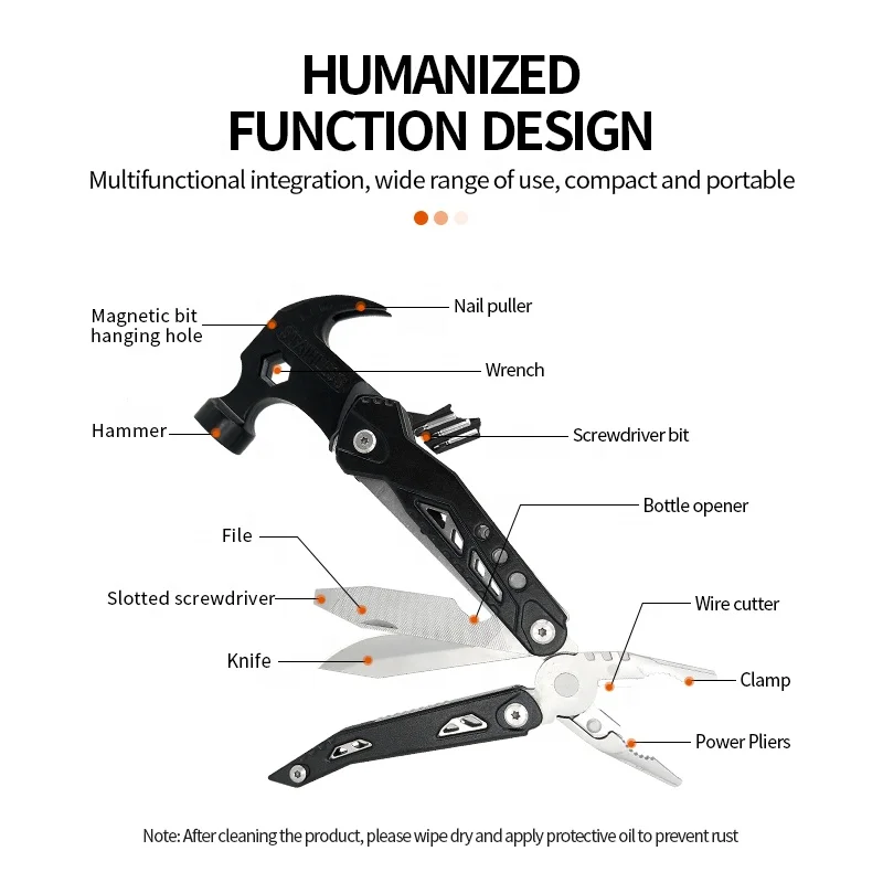 Инструмент для кемпинга из высокоуглеродистой стали под заказ многофункциональный топор плоскогубцы и уличный мини-молоток стекловолокна выживания