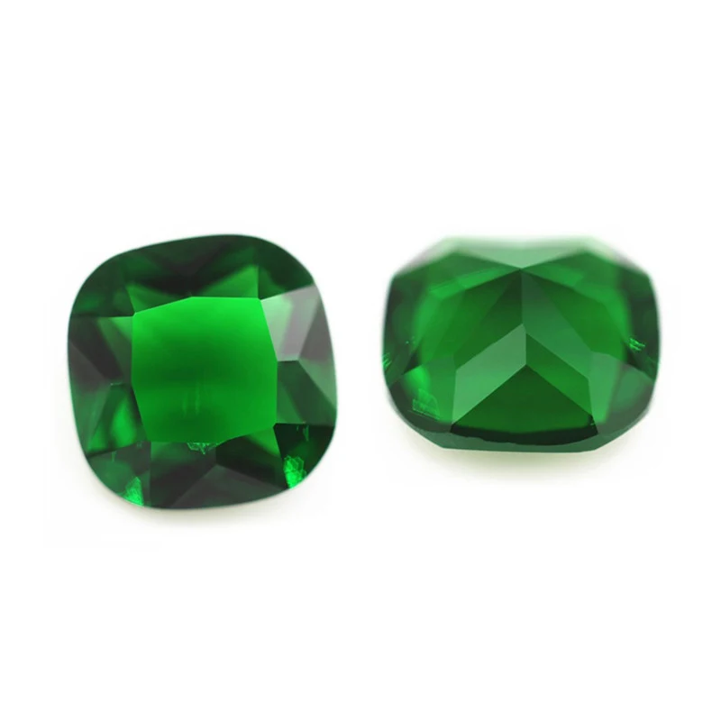 Незакрепленные изумрудные стеклянные камни, квадратная блестящая форма подушки для принцессы, синтетическое зеленое стекло, драгоценный камень для изготовления ювелирных изделий