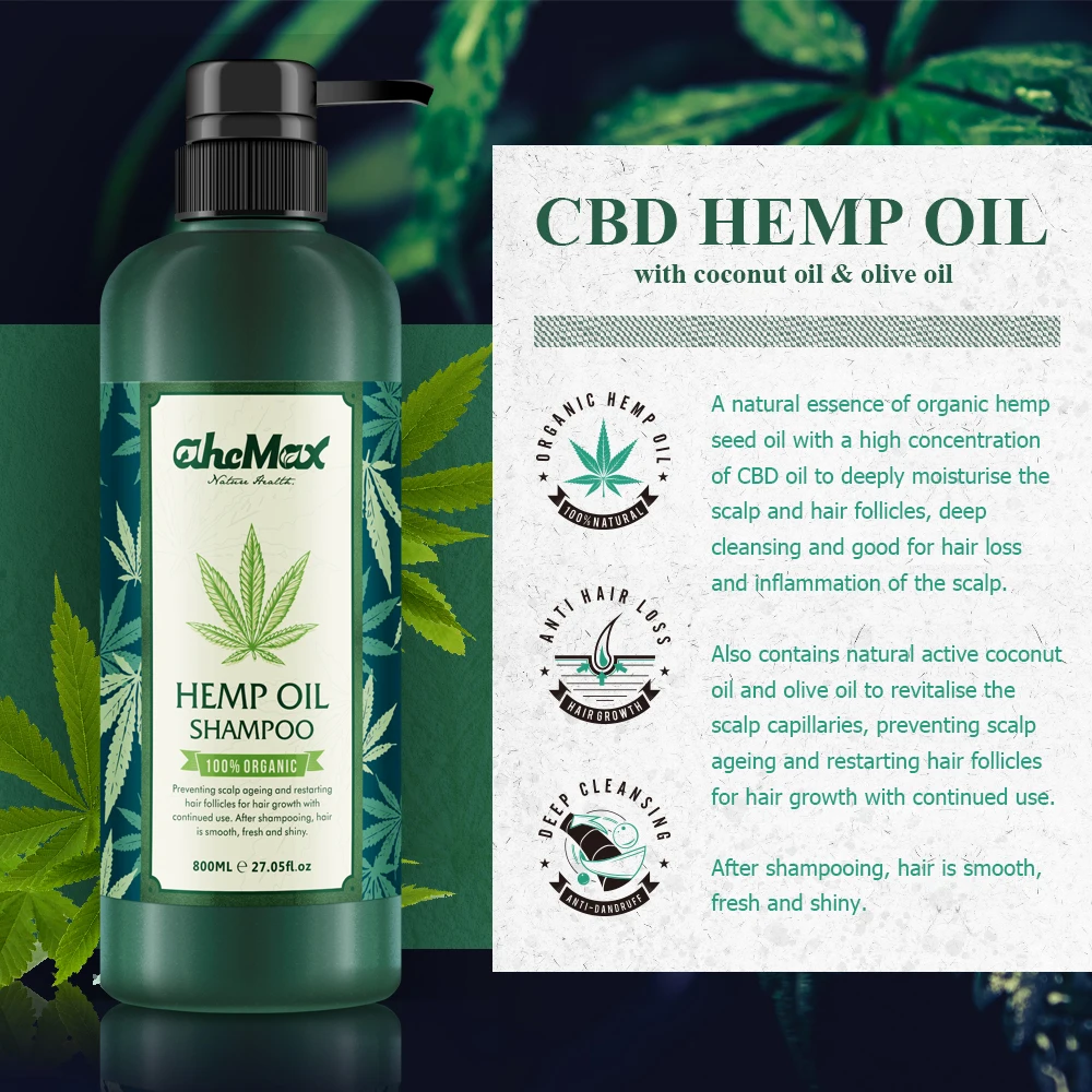 AHCMAX Factory Direct Hair Hemp Seed Oil Coconut Oil and Olive Oil Restart Hair Follicles for Hair Growth Anti Aging Shampoo