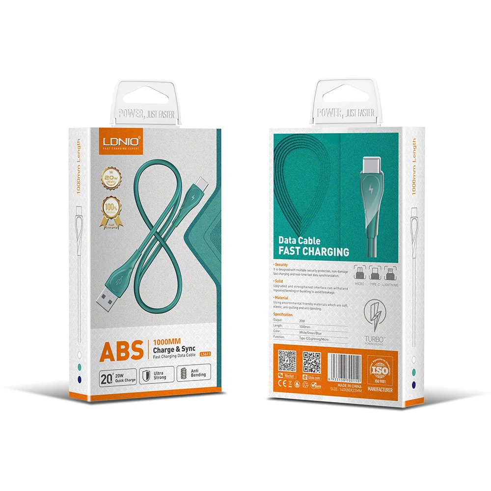 LDNIO LS631 30 Вт зарядный кабель для iPhone нейлоновый 1 м 2 Быстрый PD QC3.0 USB Type C передача данных