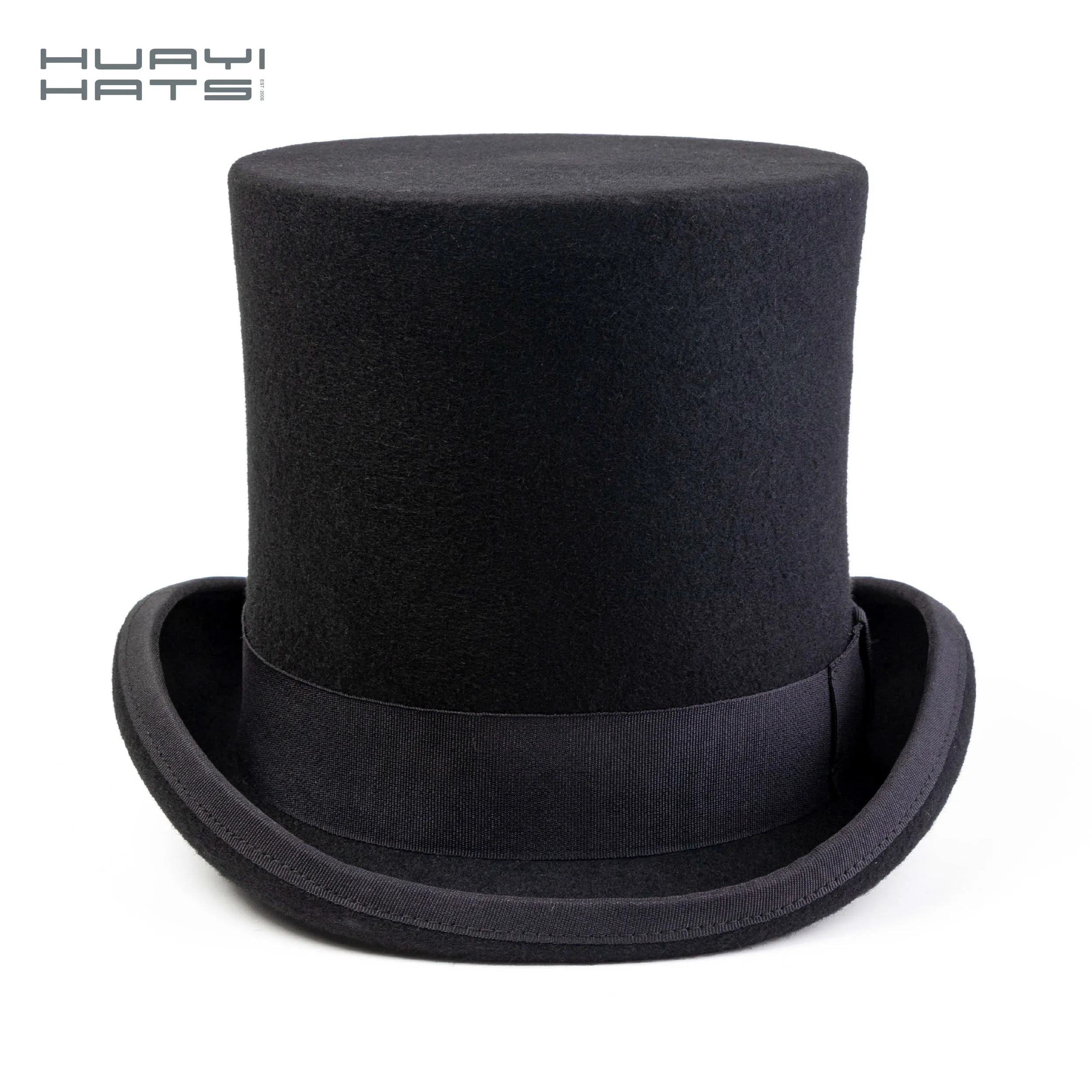 Huayihats custom black women and men top hats with logo 100% wool top hats