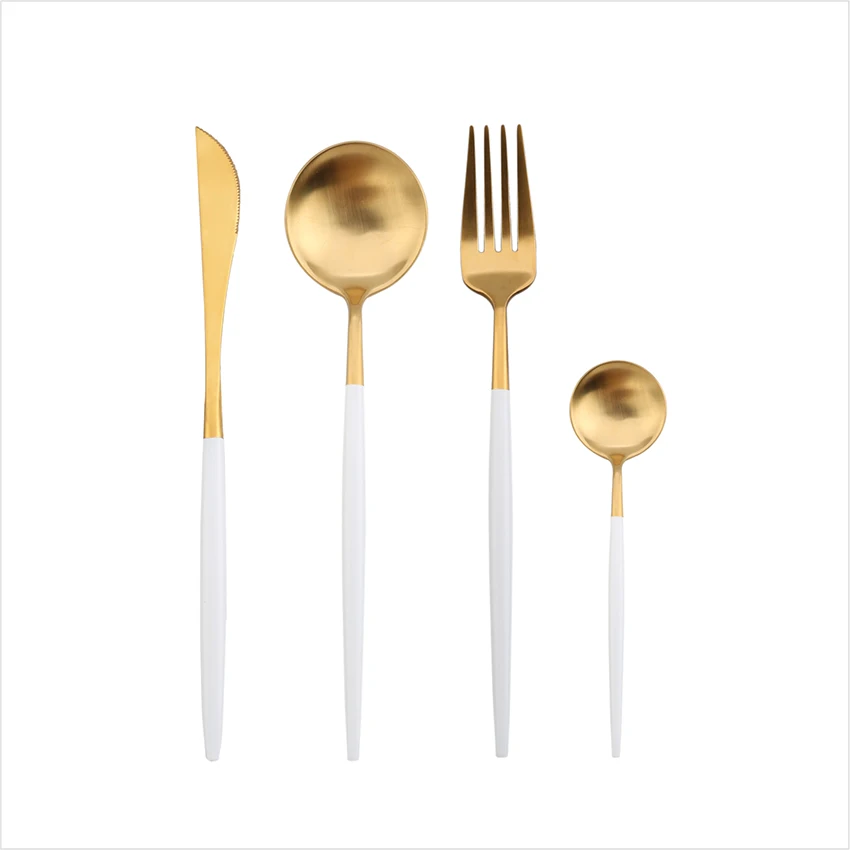 
high grade gold plated dinnerware spoon fork and knife set, stainless steel cutlery set wholesale 