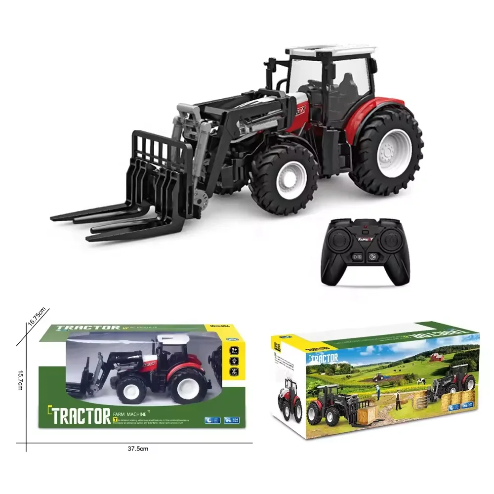 Hot High quality 6 Channel 2.4G remote control 1:24 rc engineering vehicle model farm truck rc farm tractor with lights for kids