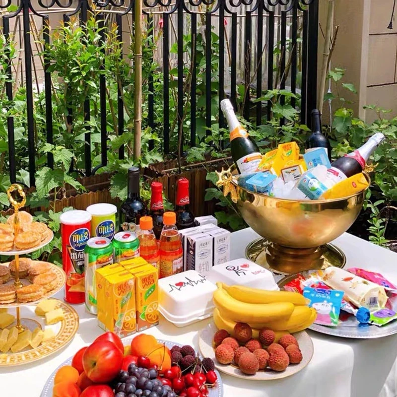 304 Stainless Steel Deer Head Ear Wall Champagne Bowl Bucket Keg Double Wall Food Grade Red Wine Beer Ice Bucket Bar Supplies