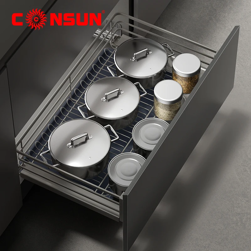 Drawer Type Bowl Dish And Basket Aluminum Pull Out Dish Drawer Basket Multifunctional Kitchen Dish Storage Drawer Basket