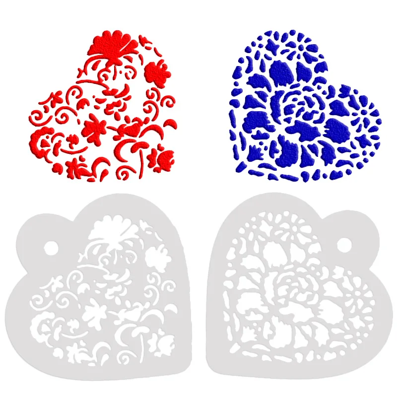 2PCS Flower Heart Fondant Stencil Set Cake Decorating Tool Lace Side Stencil Set template For Cake Cookie Coffee