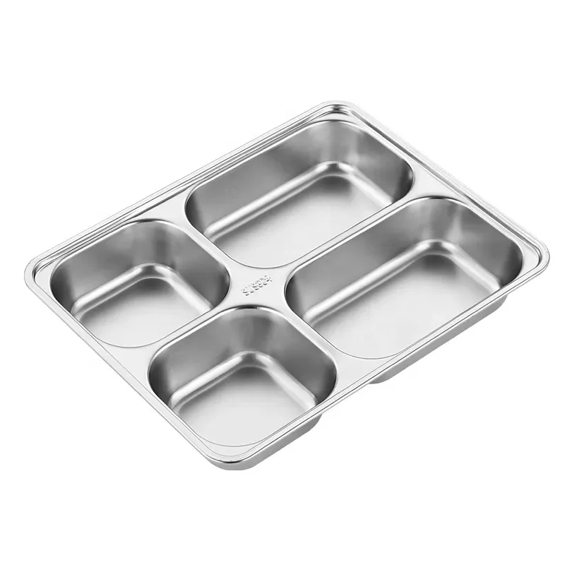 Food Grade High Quality Stainless Steel 5/6 Compartment School Lunch Tray Dinner Plate Fast Food Serving Tray