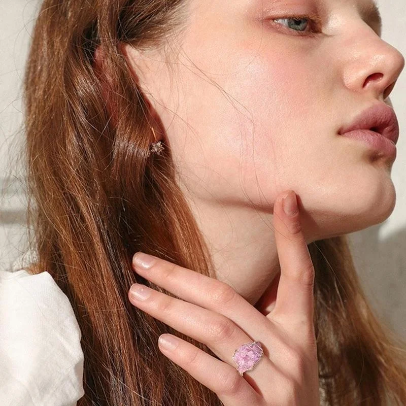 Fashion Wire Wrap Natural Rock Mineral Quartz Stone Women Rings Resizable Healing Amethysts Fluorite Purple Crystal Finger Ring