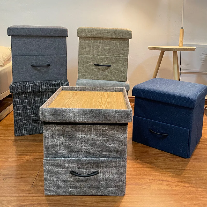 Factory Direct Furniture Mordernr   Foldable Storage Stool with Ottoman Wood Tray Drawer Type for Bedroom Hotel
