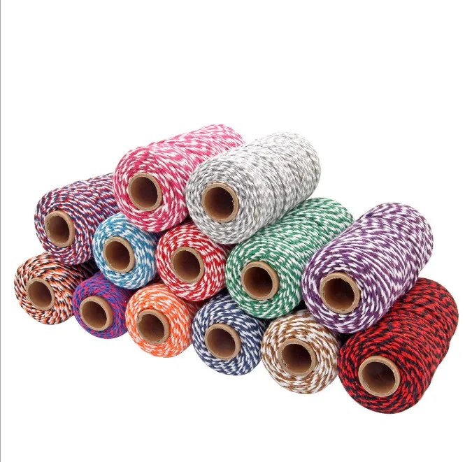 Hot selling 2mm 100m Two-Tone Cotton Rope Cotton Twisted Rope Gift Decor Rope