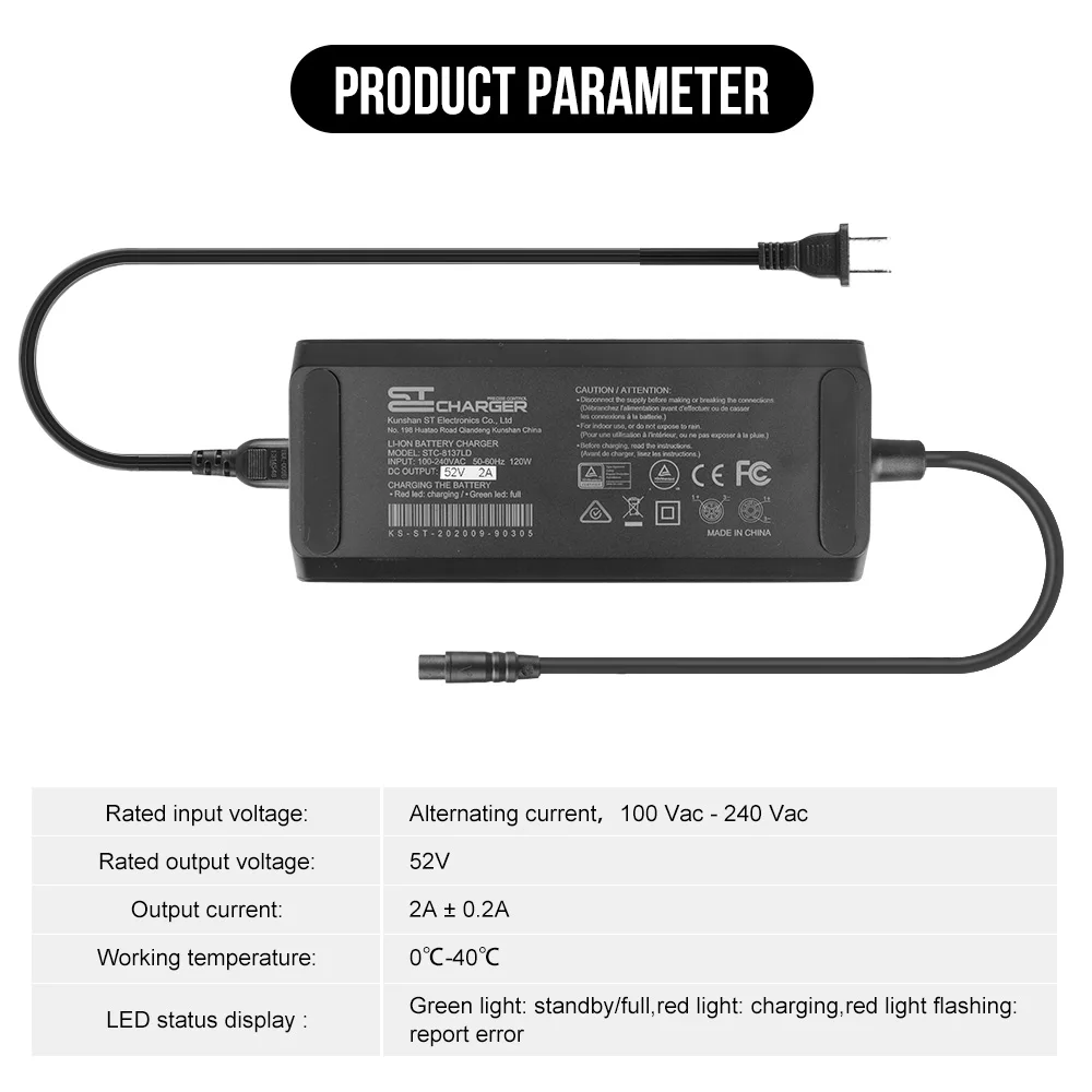 automatic 52 Volt 2A electric bicycle scooter motorcycle ST battery ebike charger