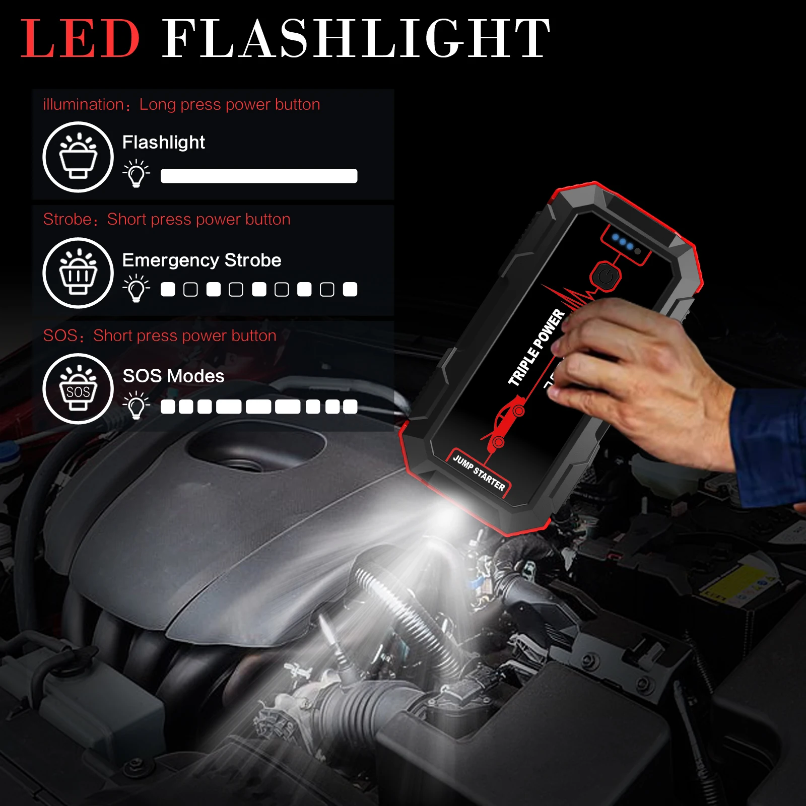 12v car battery jump starter intelligent booster cable with clamps for emergency tools portable car jump starter