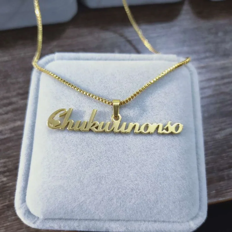 Custom Stainless Steel 18 Gold Plated Initial Collier Inoxydables Choker Letter Pendant Personalized Name Necklace