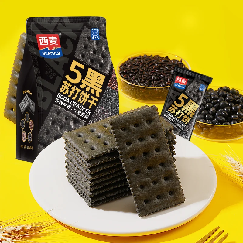 Wholesale 500g Crispy 5 Black Soda Flavored Baking Chip Mini Cookies Snacks Thin Saltine Crackers Biscuits