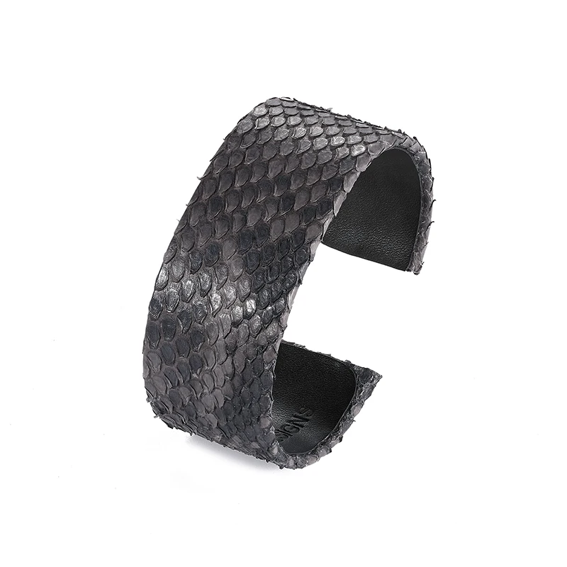 Genuine python opening wrist hand band cuff bracelet jungle snake skin leather bangle ring round bracelet for mans and womens