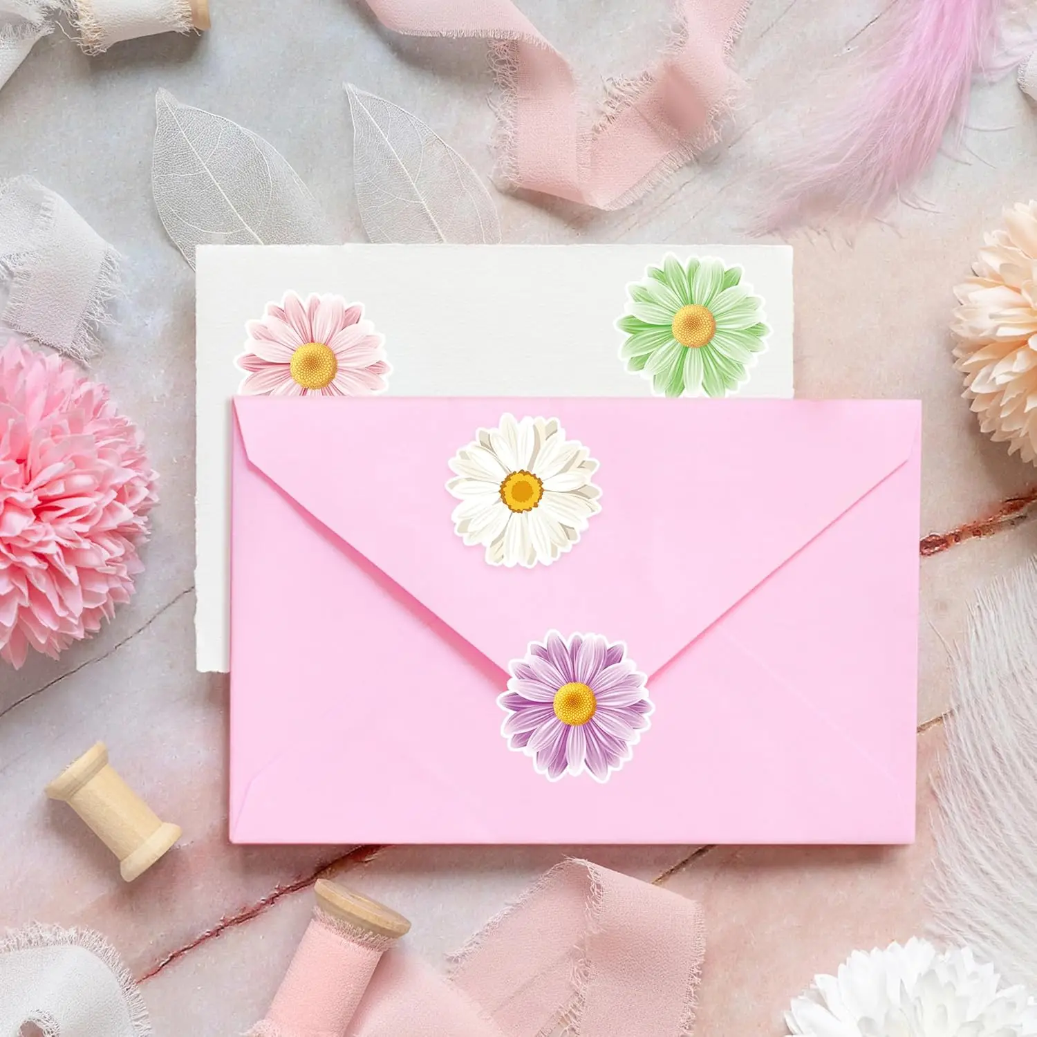 Flower Sticker Roll Spring Daisy Sunflower Sticker Decals Colorful Watercolor Flower Label Stickers for Scrapbooks Water Bottle