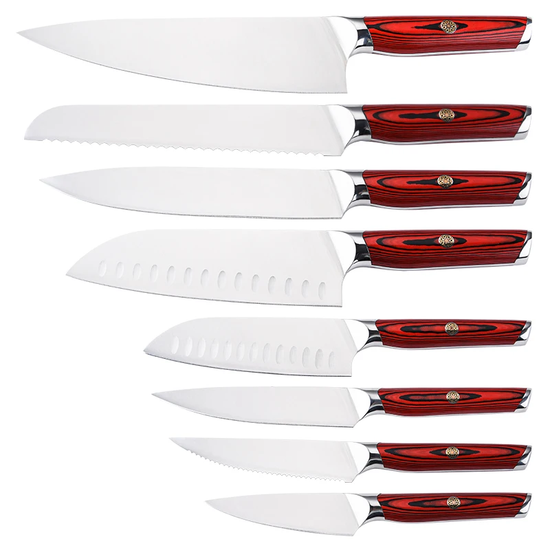 RUITAI Noval Patent Kitchen Knife Set Chef Santoku Knife Set with Red G10 handle