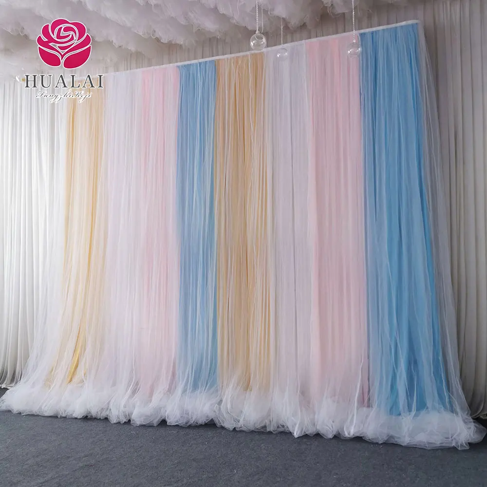 gradient colorful rainbow tulle and ice silk cloth back drop curtains drapes panels for wedding events birthday party