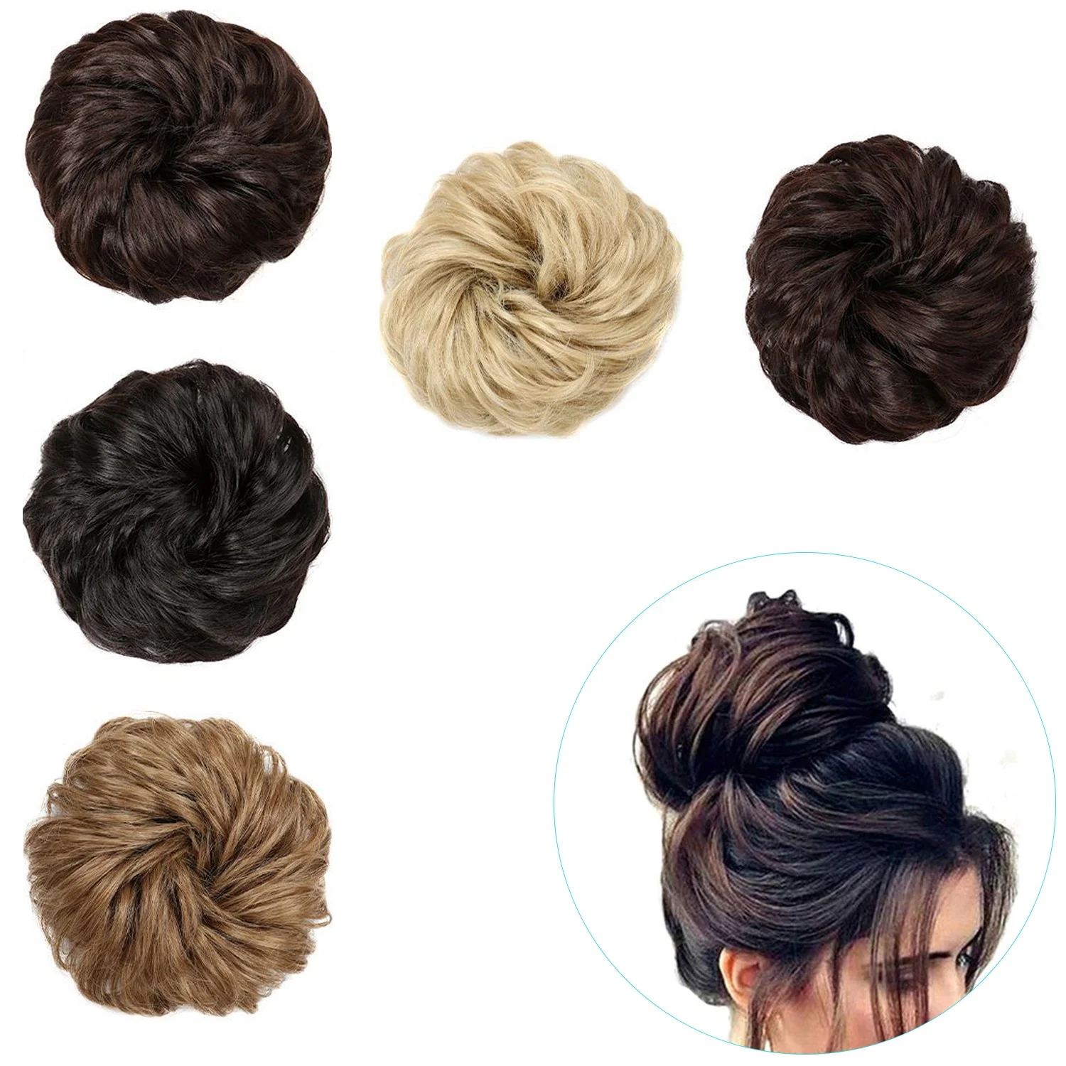 Factory direct synthetic messy chignon donut hair pieces bun clip custom