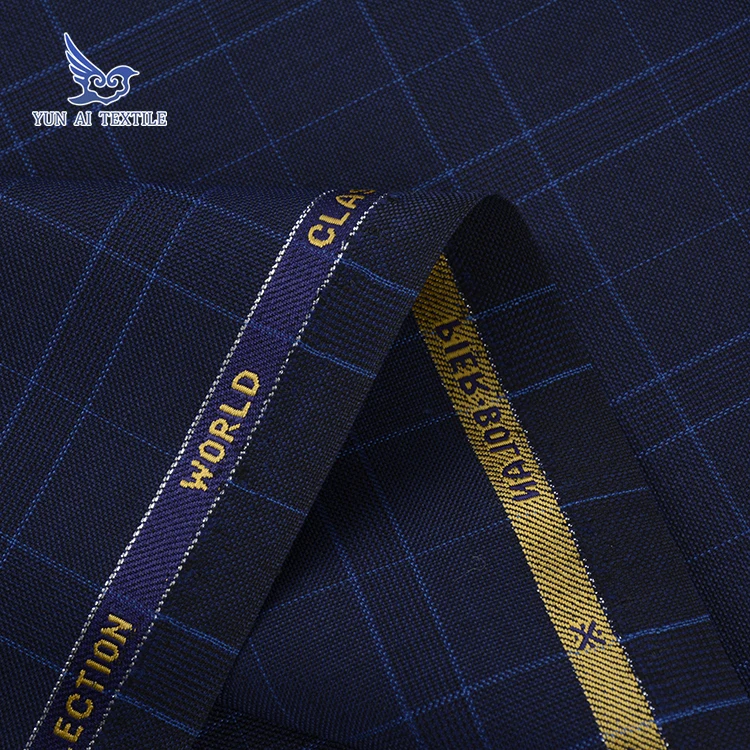 plain weaved 50 wool polyester worsted yarn dyed checked suiting fabric