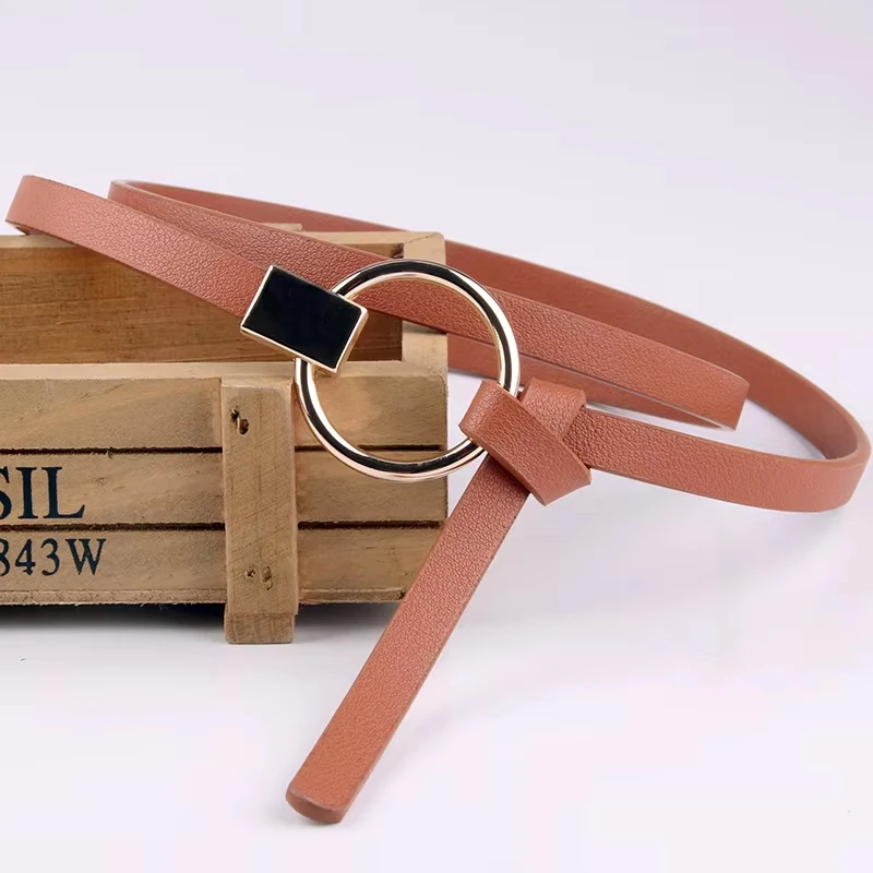 Korean style thin belt with sweater dress decoration knotted small belt all-match ladies round buckle belt