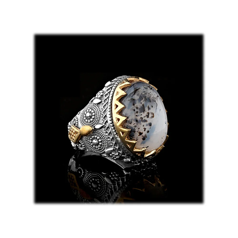 
Elegant Original Silver Ring Men 925 Men Silver Ring Agate Stone Ring 