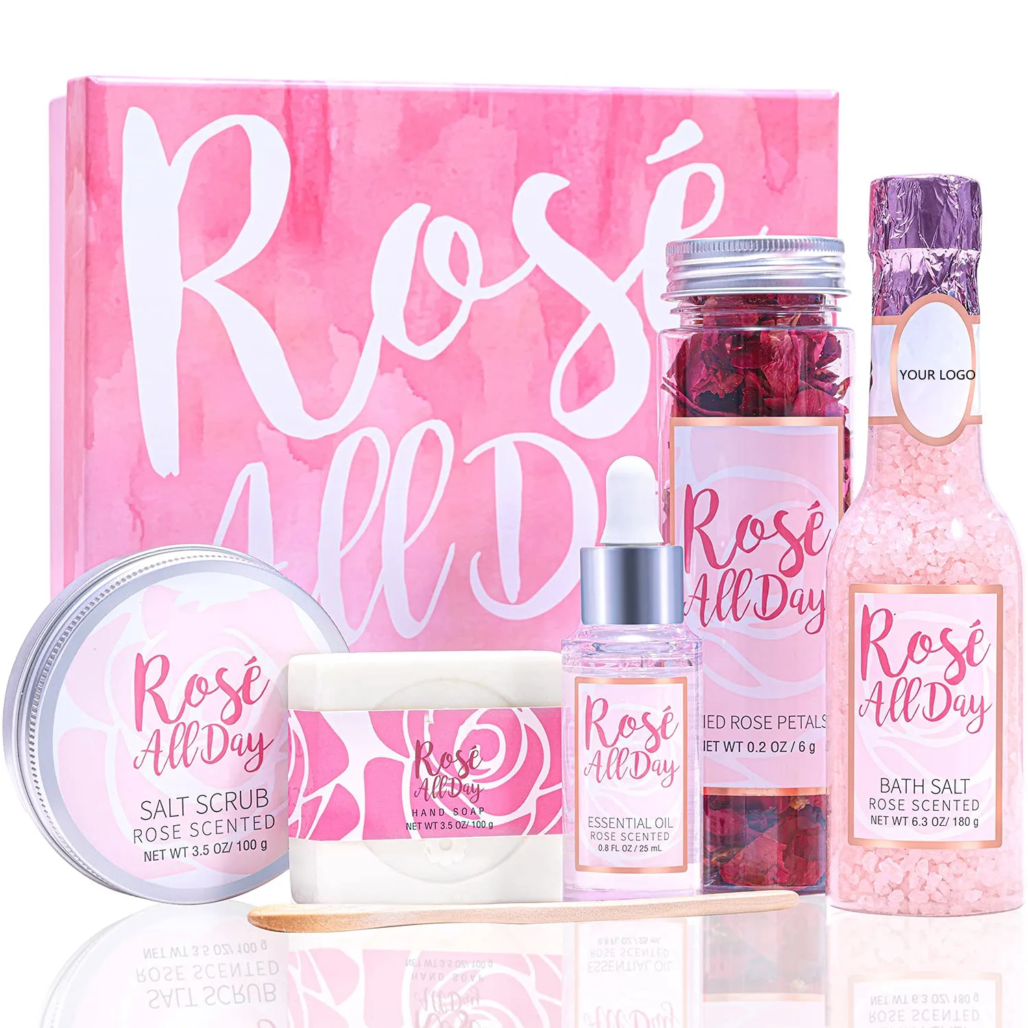 Rose Bath Spa Gift Set for Women with Bath Salts, Body scrub rose bath and body gift set wholesale