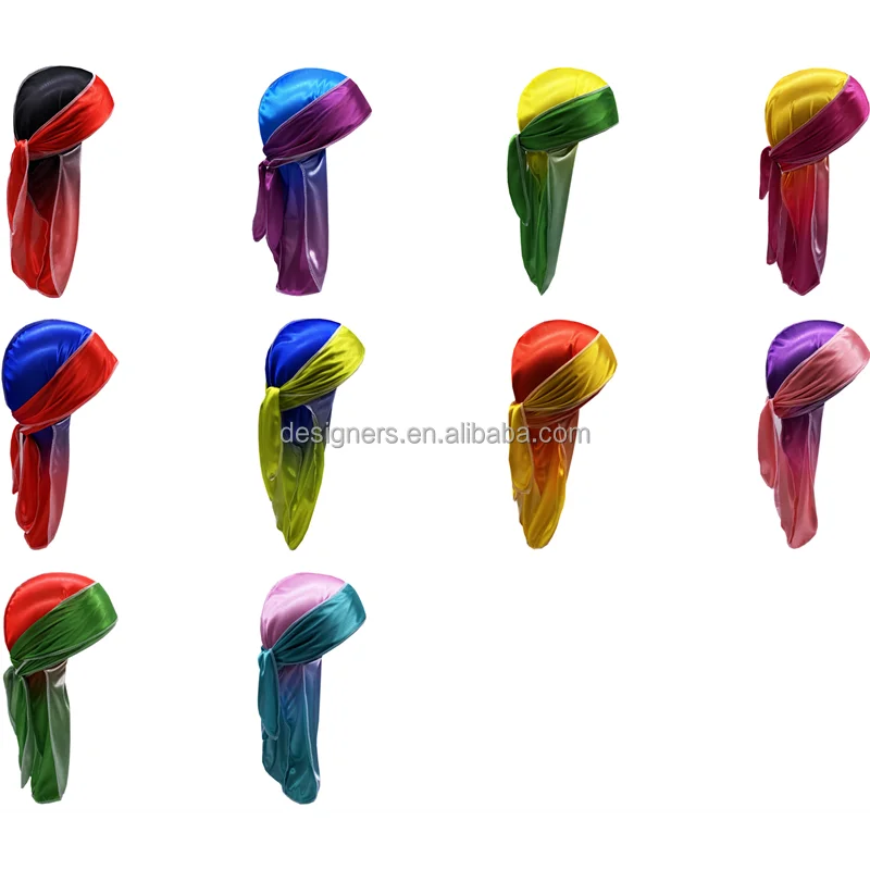 Wholesale Gradient Silky durag Polyester satin Shinning Breathable Men 360 Waves Doo Rags doo rag silk durag for men
