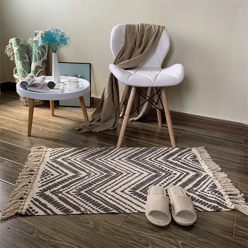 Boho Design Hand Woven Tassel Area Rug Living Room Bedroom Floor Mat Carpet For Home