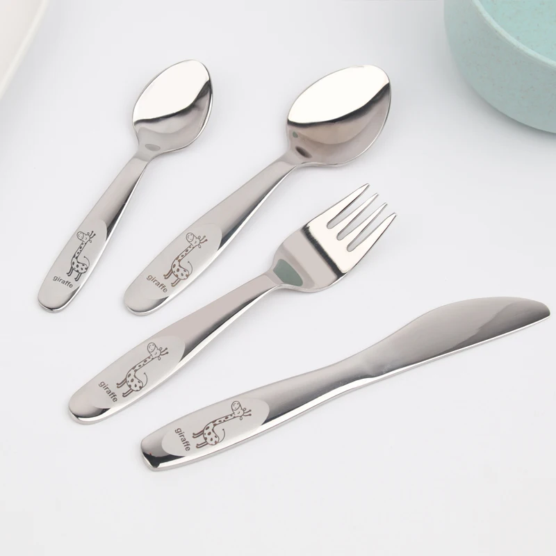 304 Stainless Steel Kids Cutlery Cartoon Pattern Carving Children Tableware Cutlery Set