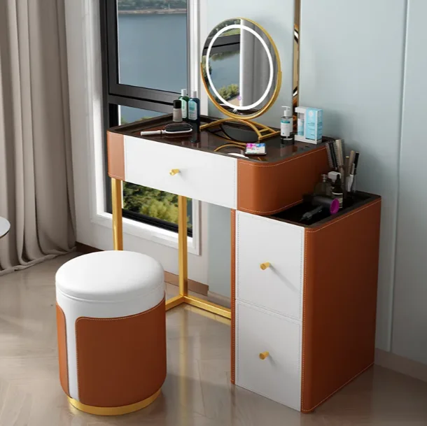 new design brown wood and metal dressing table modern makeup vanities