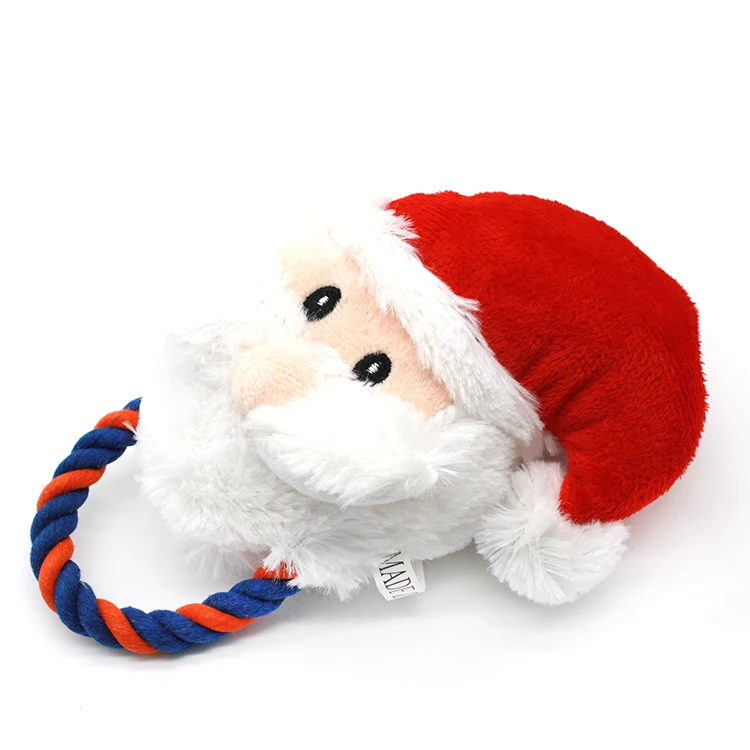 China pet factory supplier wholesale Christmas pet gift Santa Claus head aggressive chewer pet rope toy dog toys
