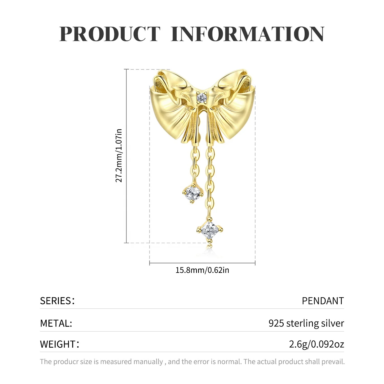 Gold Bow With Stars Dangle Necklace Pendant Enamel Real 925 Sterling Silver for Amazon Women Necklaces Jewelry Christmas Gift