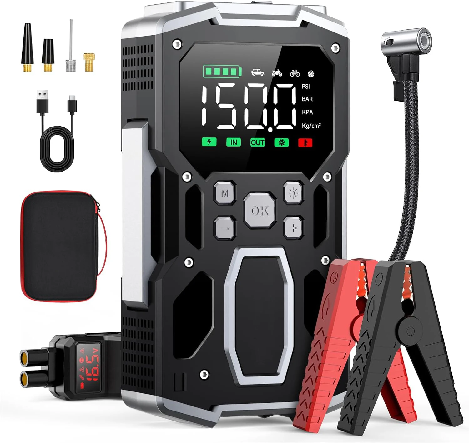 5000A Portable Jump Starter with Air Compressor 12V Starting Device Power Bank Car Booster ODM