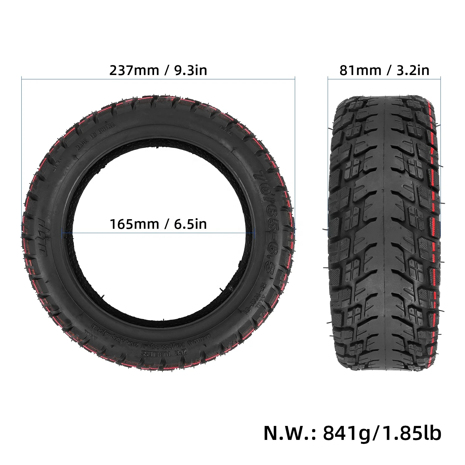 Ulip 70/65-6.5 Off-road Tubeless Tire With Valve 10 Inch Tires for Ninebot Mini Pro Electric Balance Scooter Skateboard Tyre