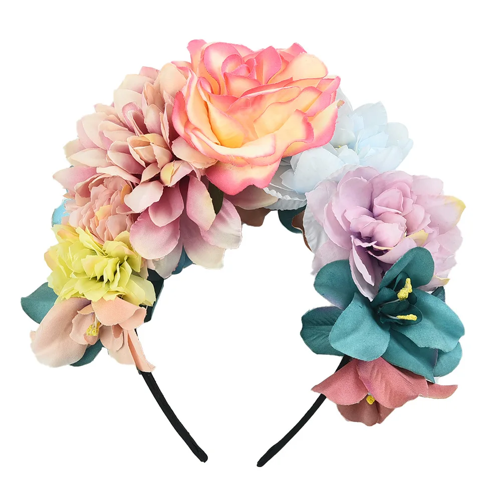 Women Artificial Hair Accessories Simulation Flower Hair Ring Adjustable Fabric Wedding Wreath Crown Rose Headband For Bride