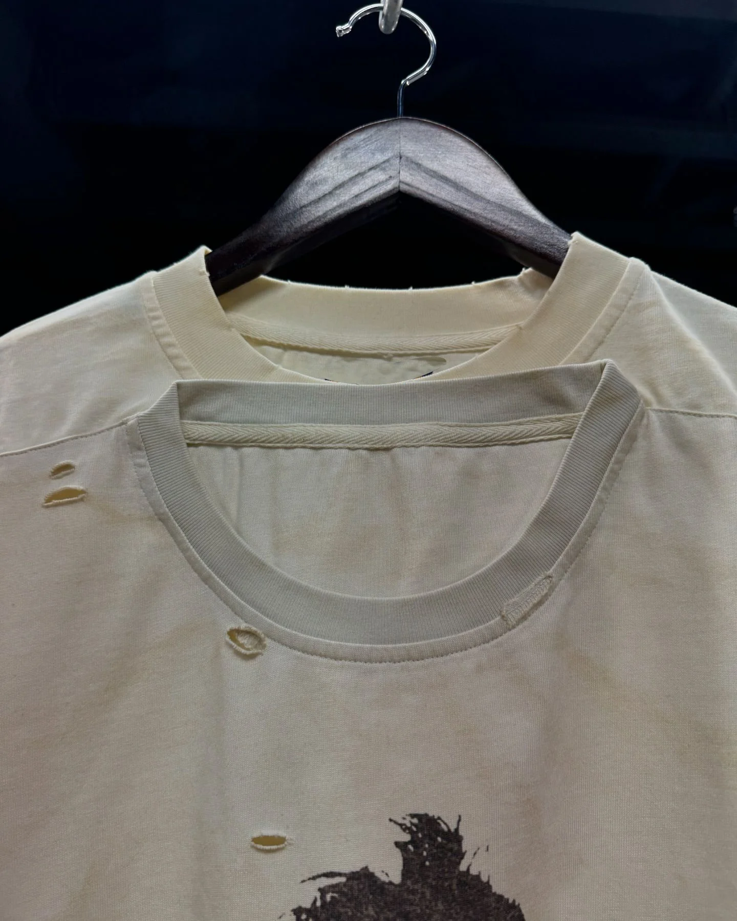 Salati Manufacturing Custom T-shirt Double Collar Short Sleeve Print Boxy Distressed Tee Shirt Vintage Faded Washed T Shirt Men