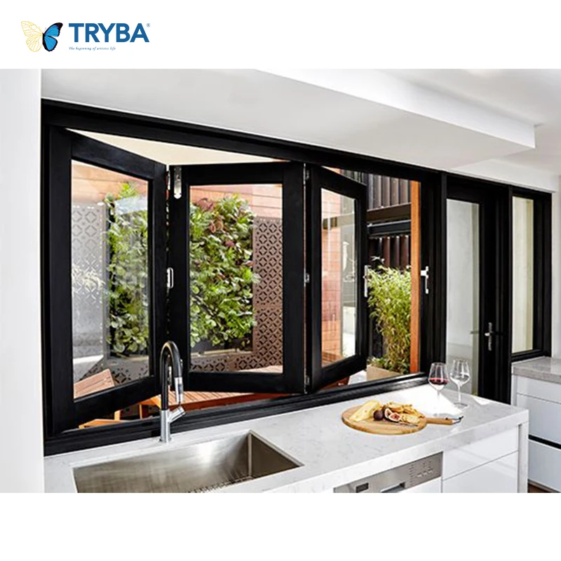 Hot-selling  custom style  Thermal Break  aluminium bi-fold glass  windows used for  office  folding windows