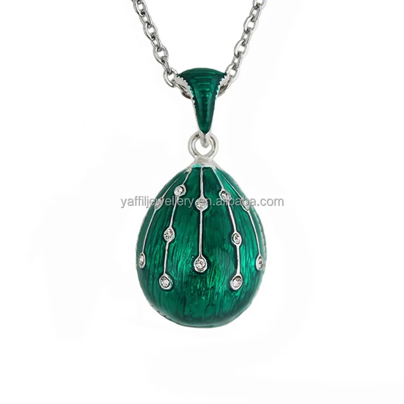 Hottest Jewelry Brass Enamel Handmade Russian Easter Vintage Egg Pendant Charm Crystal Rhinestone Necklace