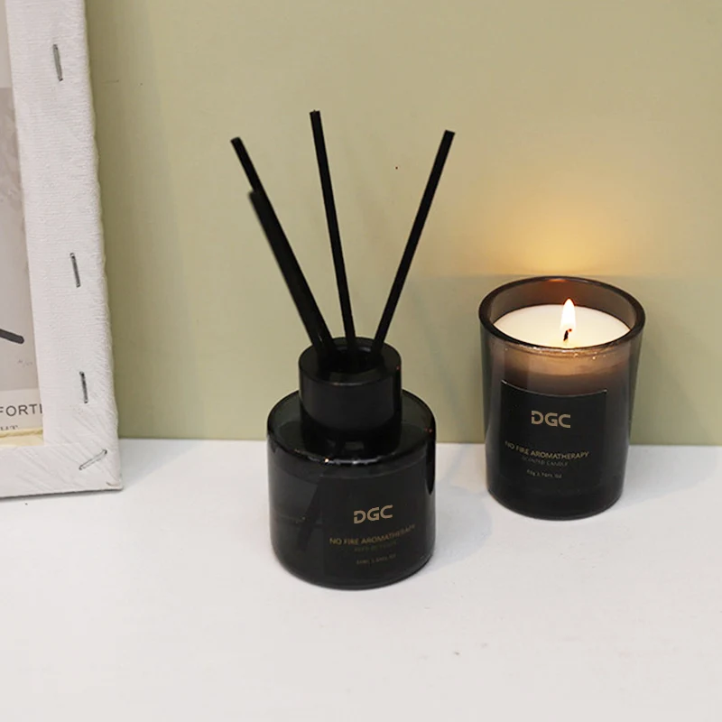 DGC wholesale bulk order private label black jar scented candle and reed diffuser set with gift box set