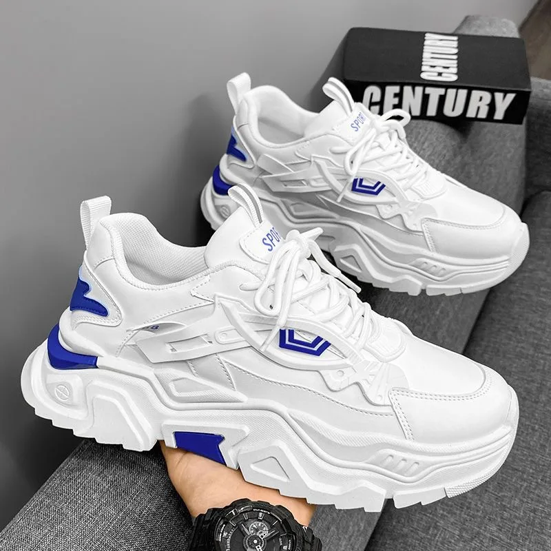 Mens New Breathable White Shoes Mens Trendy And Versatile Interior Height Increasing Sports Casual Running Dad Shoes