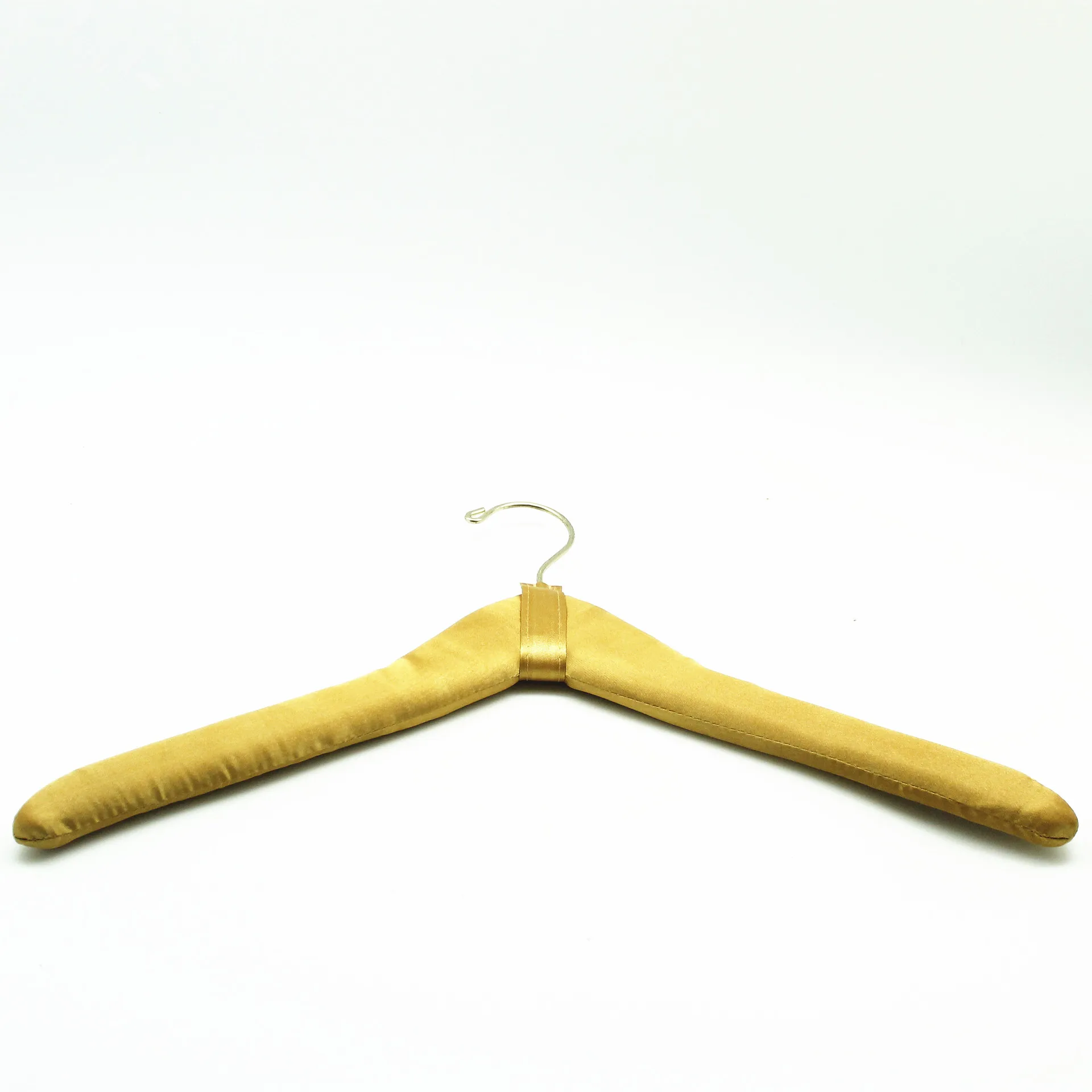 Hand Made Wedding Fabric Golden hanger Gown Bridesmaid Cover Fabric Satin Padded Wood Hanger With Rotating Hook