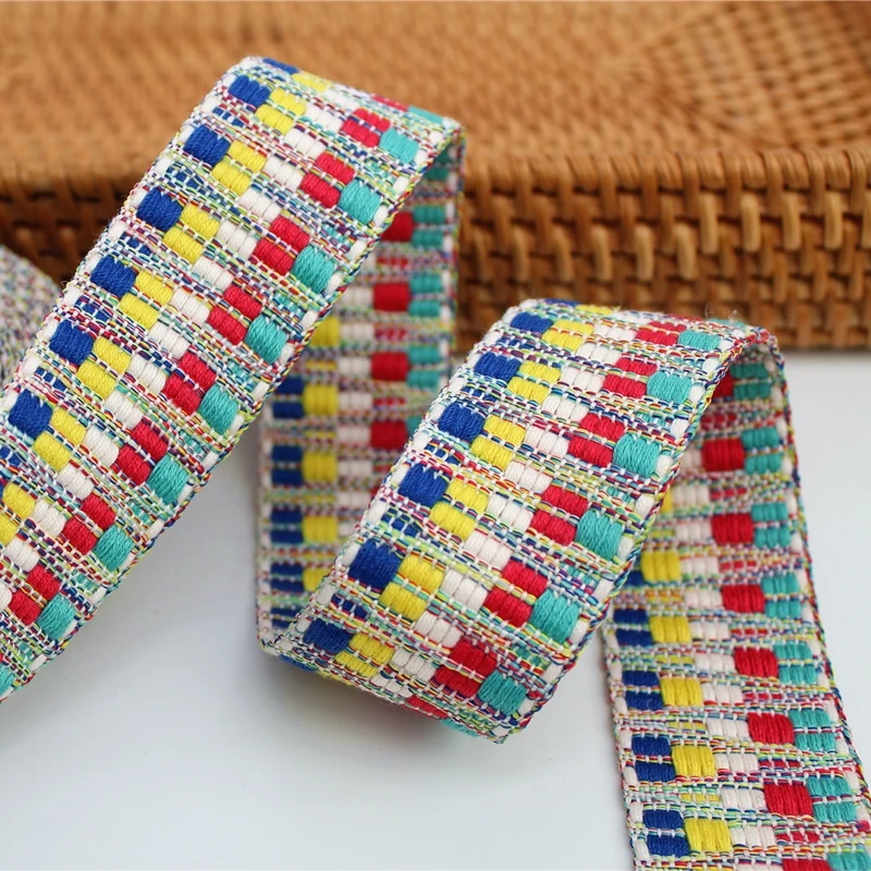 38mm National Style Jacquard Webbing Colorful cotton Ribbon For Garments Shoes Bags Belt Hat Decoration Headwear Accessories