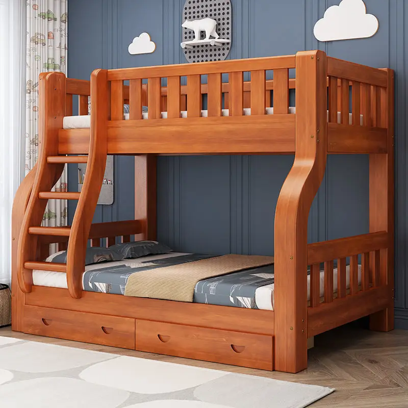 Hot Sell Modern Simple Style Bedroom Furniture Solid Wood Children Bunk Bed for Kids in Grey Dormitory Beds