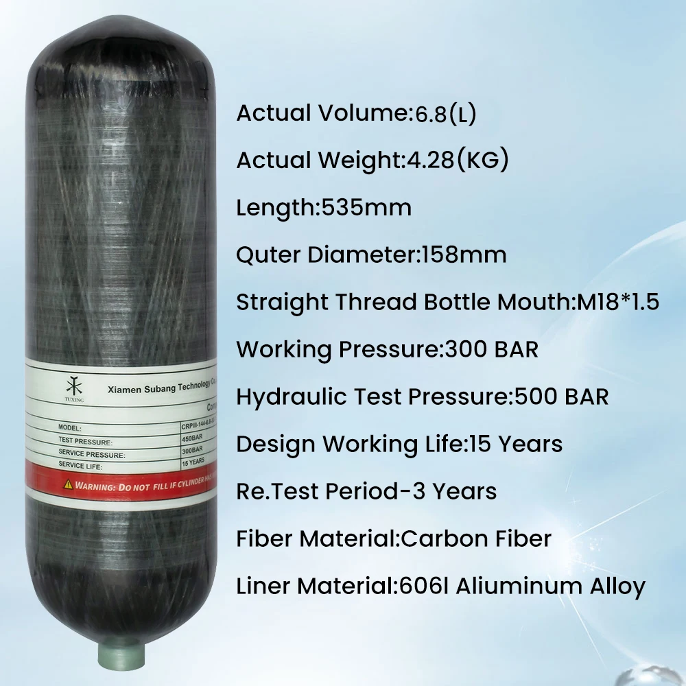 GP 6.8L High Performance 30mpa 310bar 4500psi Outdoor Paintball Carbon Fiber Gas Tank With HPA Fill Station Black Transfer Valve