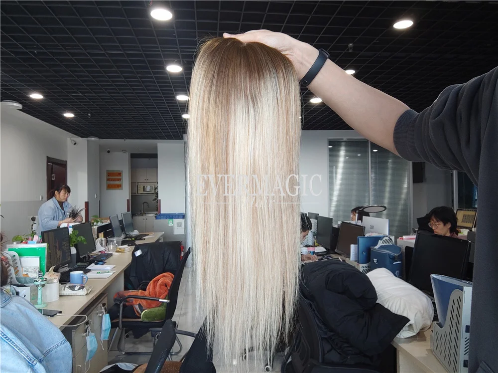 New Coming B2 Balayage Blonde  Color Lace With Pu Around Base  Human Hair Clips on Toppers for Thinning Hair Women